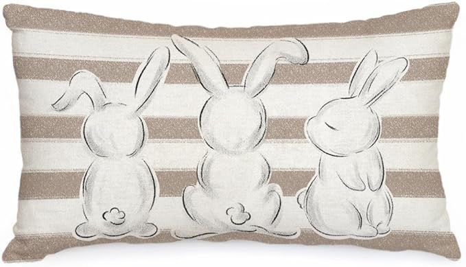 AACORS Easter Pillow Cover 12X20 Inch Striped Bunnies Decoration Holiday Farmhouse Pillow Case De... | Amazon (US)