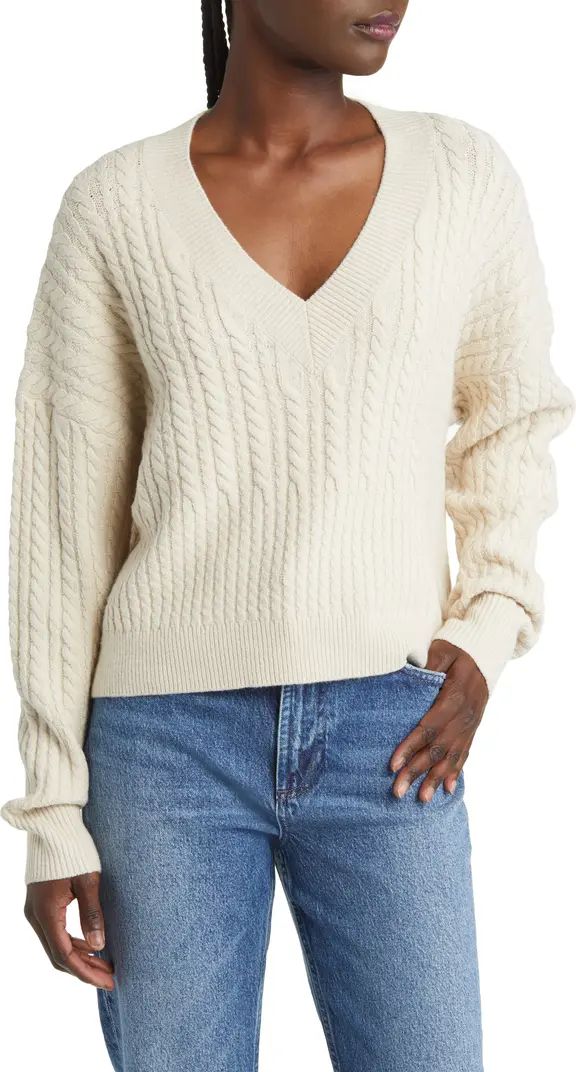 French Connection Babysoft V-Neck Cable Knit Sweater | Nordstrom | Nordstrom