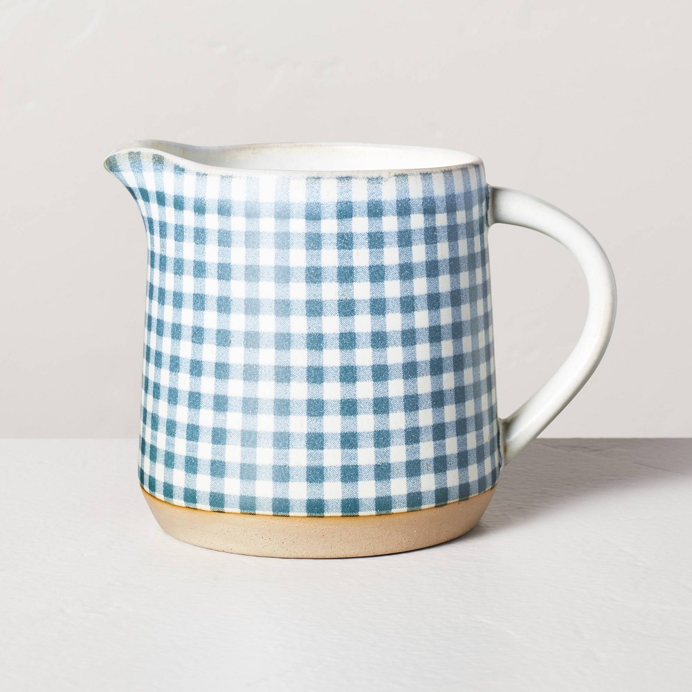 Gingham Stoneware Beverage Pitcher Blue/Cream - Hearth & Hand with Magnolia | Target