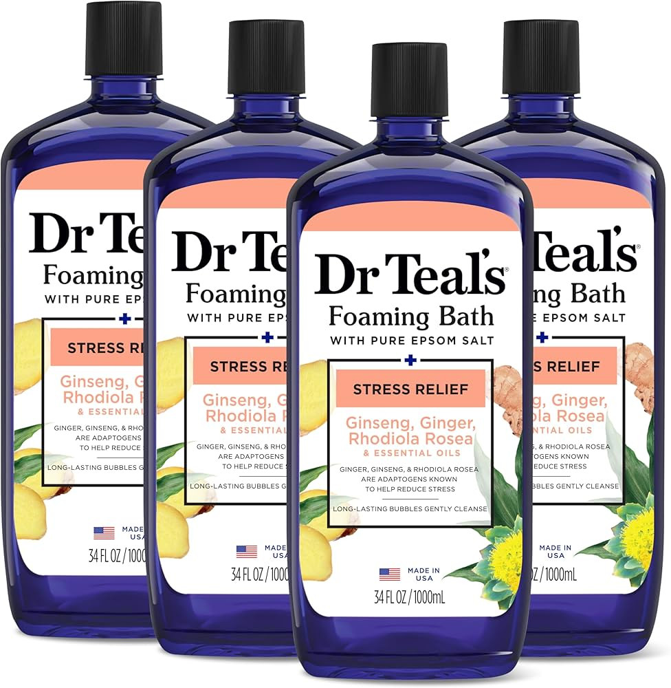 Dr Teal's Foaming Bath with Pure Epsom Salt, Stress Relief with Ginseng & Ginger, 34 fl oz (Pack ... | Amazon (US)