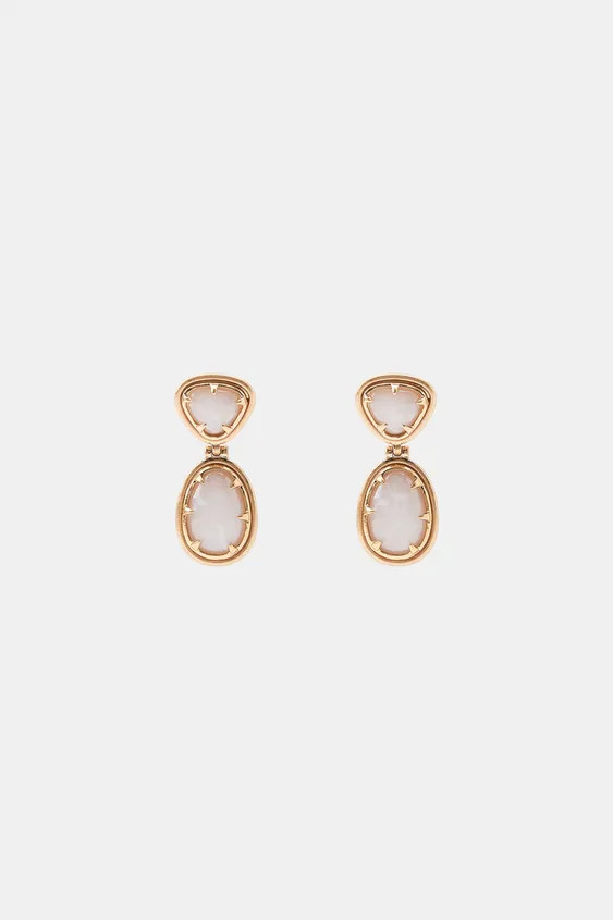 Model height: 174 cmMetal dangle earrings with a colourful resin-set stone. Featuring contrasting... | Zara UK
