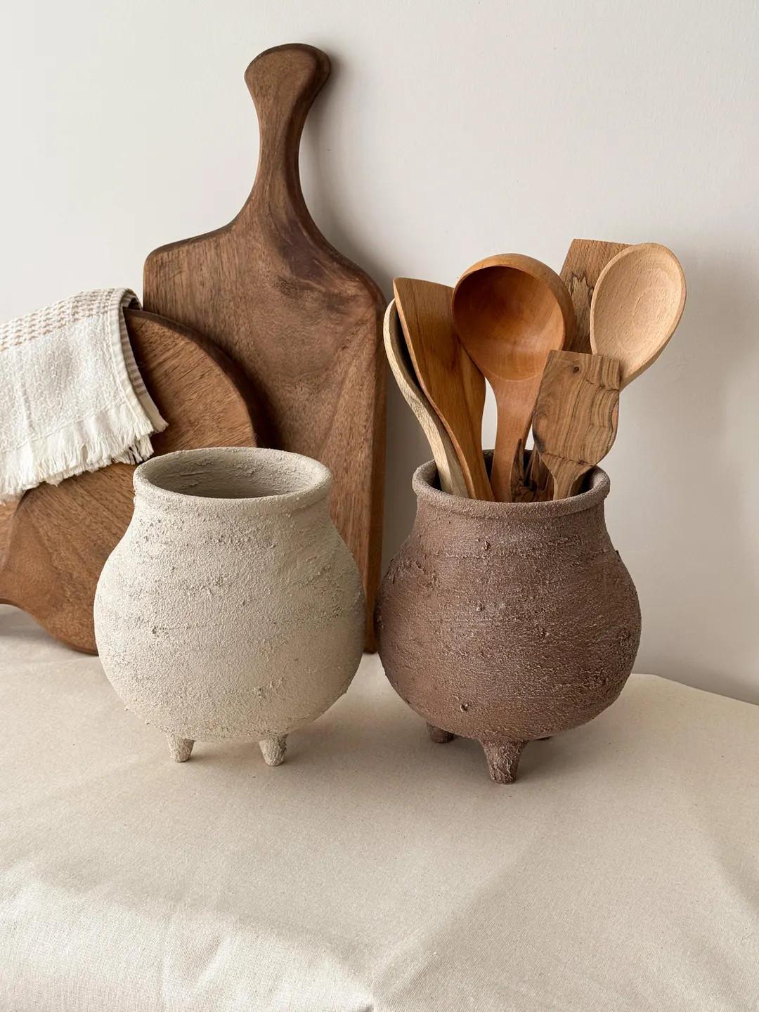 Large Ceramic Utensil Holder: Textured Kitchen Spoon Holder Beige Crock, Rustic Pottery Vase | Etsy (Global)
