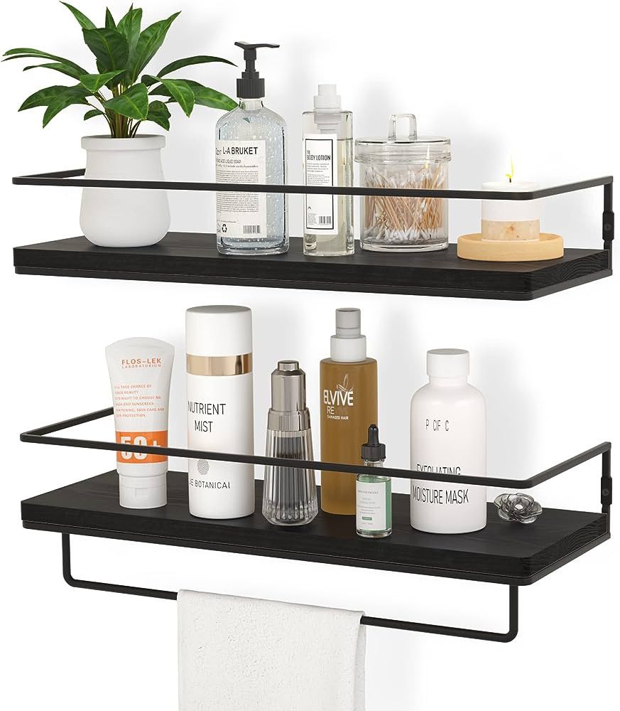 ZGO Floating Shelves for Wall Set of 2, Wall Mounted Storage Shelves with Black Metal Frame and T... | Amazon (US)