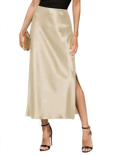 Women's Satin High Waisted Side Split Maxi Skirt Elastic Waistband Elegant Work Skirts Party A-Li... | Amazon (US)