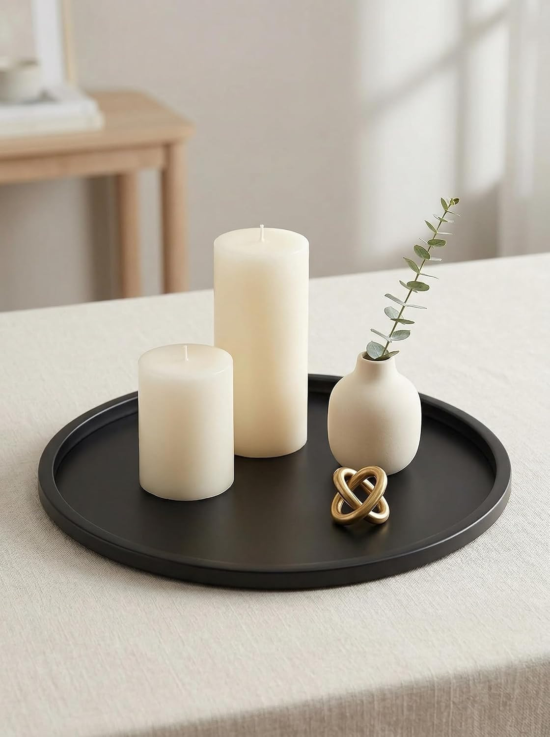 Romadedi Black Round Candle Tray: Metal Decorative Trays for Coffee Table Centerpiece Kitchen Bathroom Counter Modern Farmhouse Home Decor 11.8 Inches | Amazon (US)