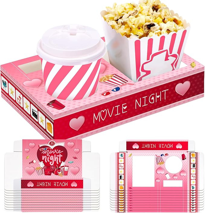 20 Pcs Valentine's Day Movie Night Supplies Galentines Movie Night Paper Snack Trays Popcorn Cand... | Amazon (US)