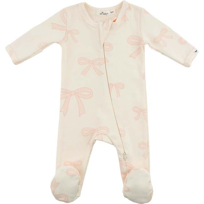 oh baby! | Big Bows Pink Footie, Milk (Cream, Size 9M) | Maisonette | Maisonette