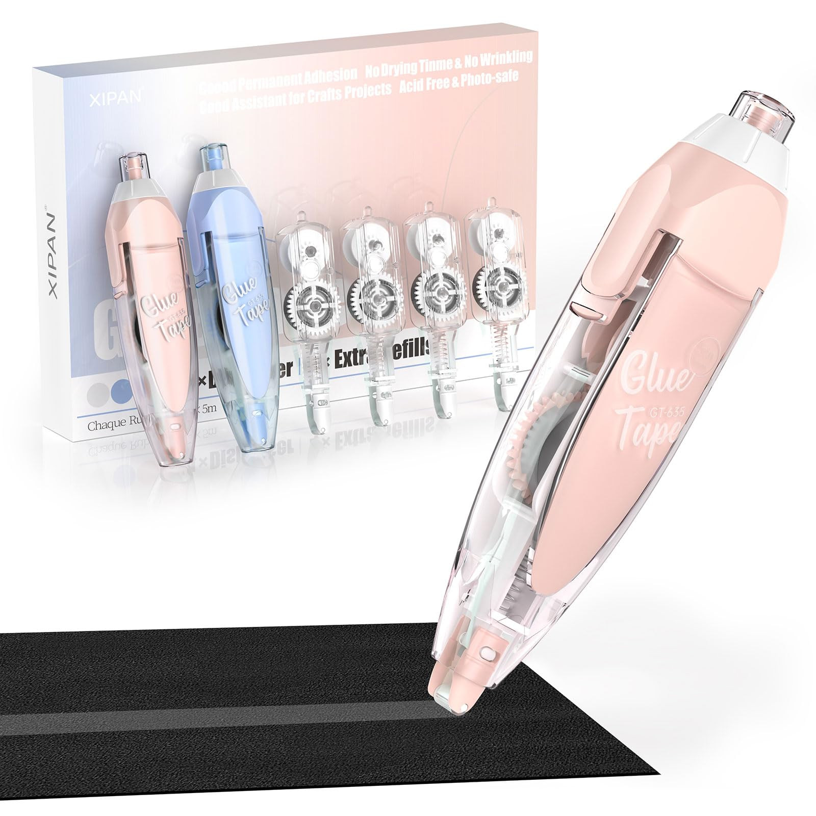 Xipan Retractable Glue Tape for Scrapbooking, 2 Pcs Double Sided Tape Roller for Crafts with 4 Ex... | Amazon (US)