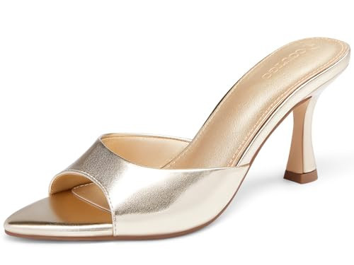 Coutgo Womens Heeled Mules Pointed Peep Toe High Heels Slip On Backless Mule Sandals Dress Shoes, Gold, Size 11 | Amazon (US)