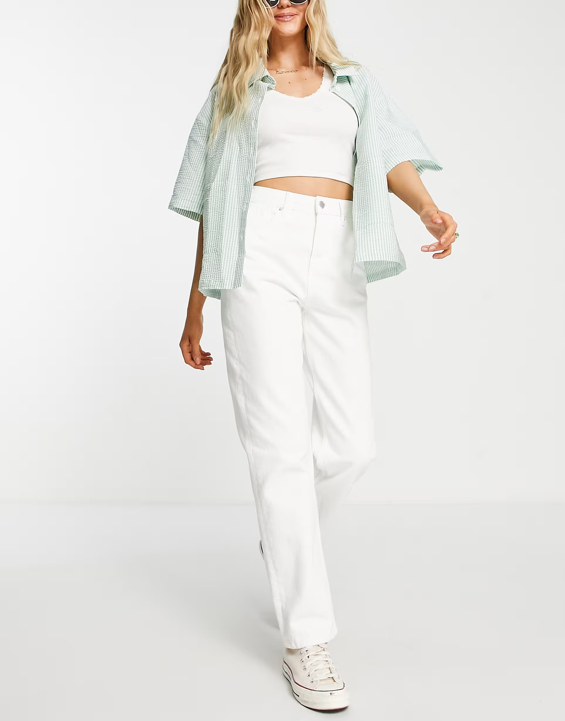 Miss Selfridge high rise relaxed dad jeans in white | ASOS (Global)