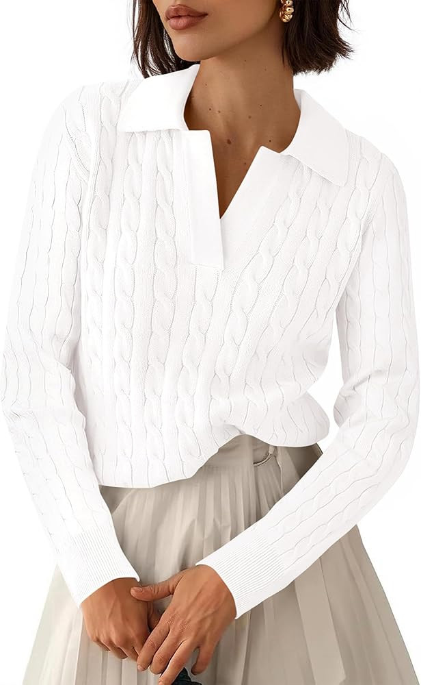 BTFBM Casual Women Long Sleeve Sweater 2025 Fall Ribbed Knit Pullover Loose V Neck Collar Cable S... | Amazon (CA)