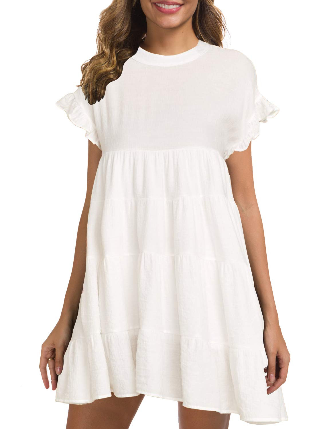 MIHOLL Women's Casual Summer Ruffle Babydoll Loose Mini Dress | Amazon (US)