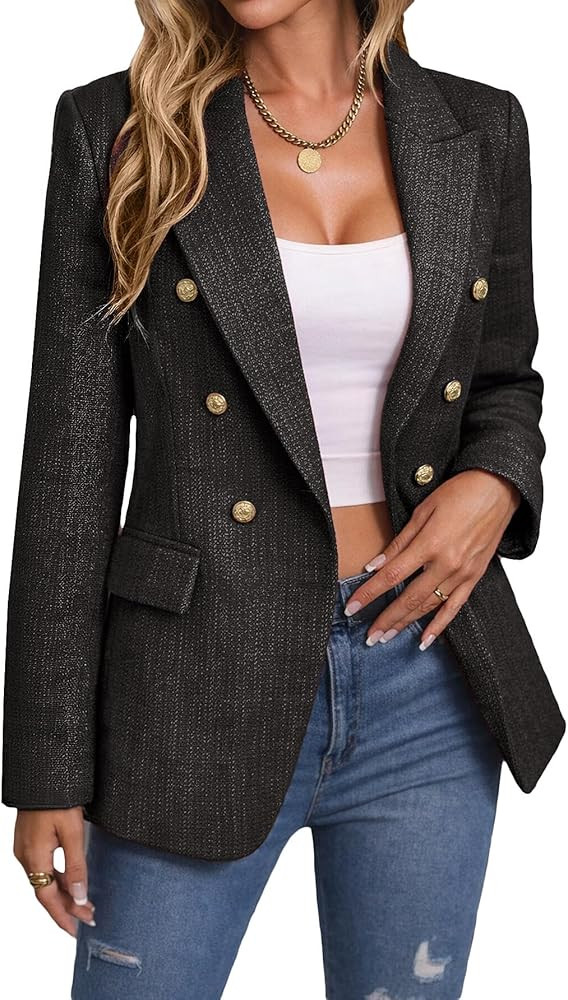 Mina Self 2026 Spring Women's Tweed Plaid Blazer Jacket - Fully Lined Fashion Business Casual Ele... | Amazon (US)