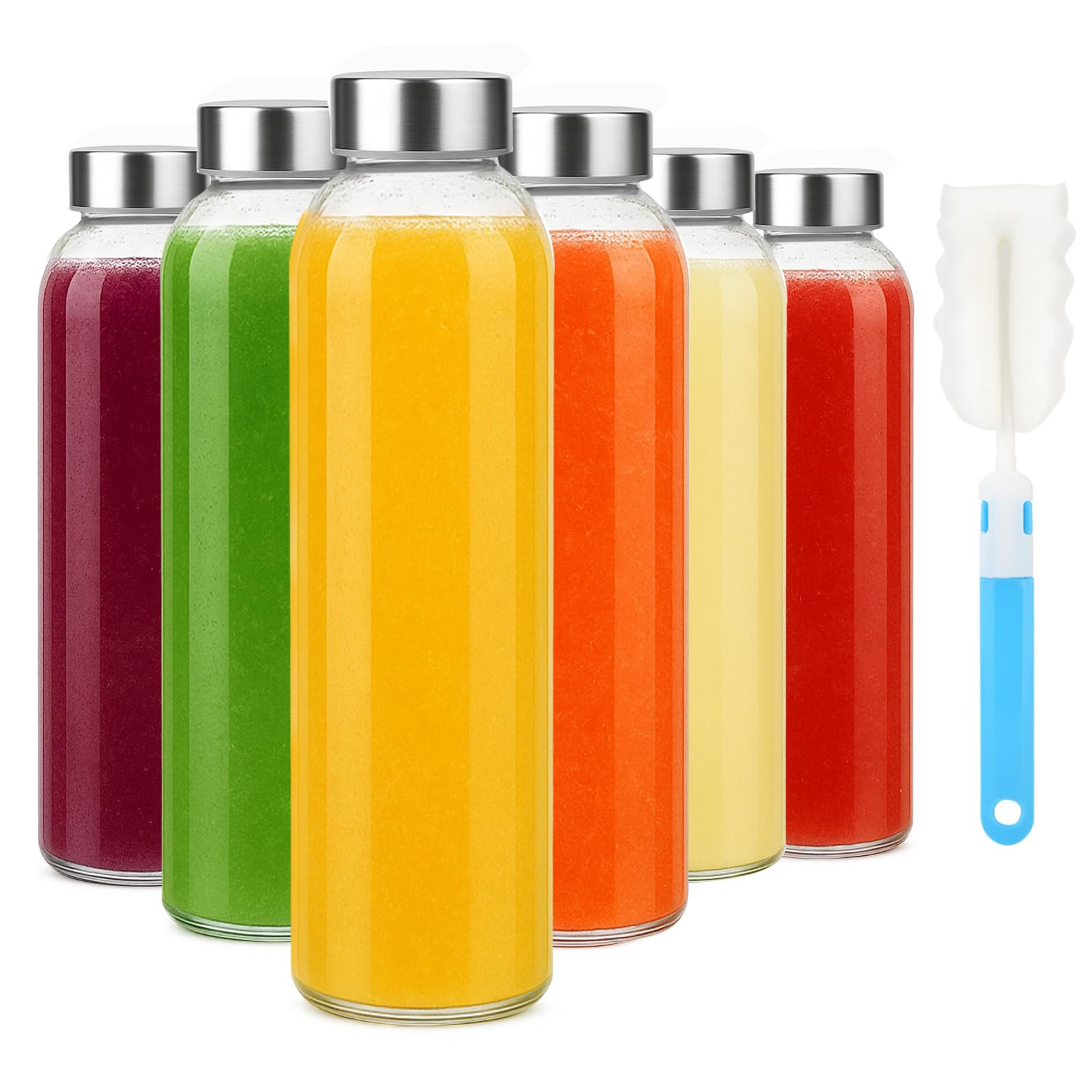 Sursip 18oz Glass Water Bottle Set of 6, Clear glass juice bottle for juicing，Reusable Drinking... | Amazon (US)