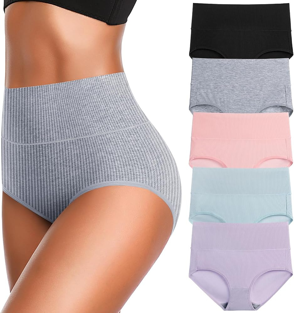 Women's High Waist Cotton Underwear Super Stretchy Briefs Full Coverage Panties Soft Women Pantie... | Amazon (US)