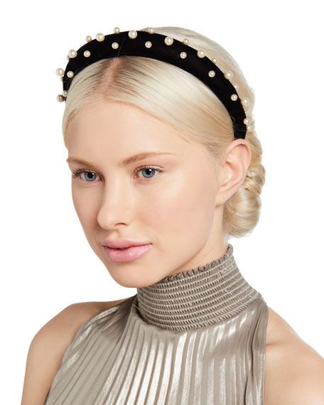 Sascha Velvet Padded Headband w/ Pearlescent Beading | Neiman Marcus