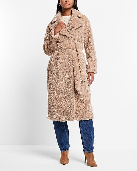 Belted Faux Fur Trench Coat | Express