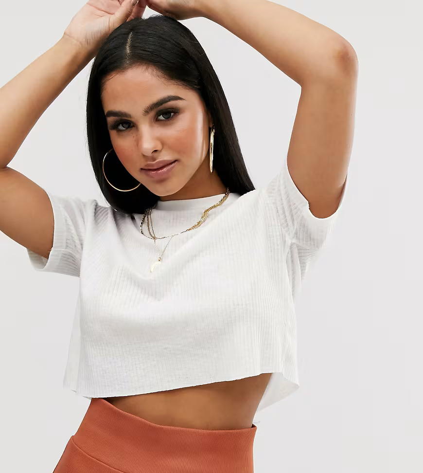 ASOS DESIGN Petite crop tee in chunky rib in white | ASOS (Global)