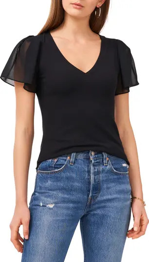 Flutter Sleeve Rib Knit T-Shirt | Nordstrom