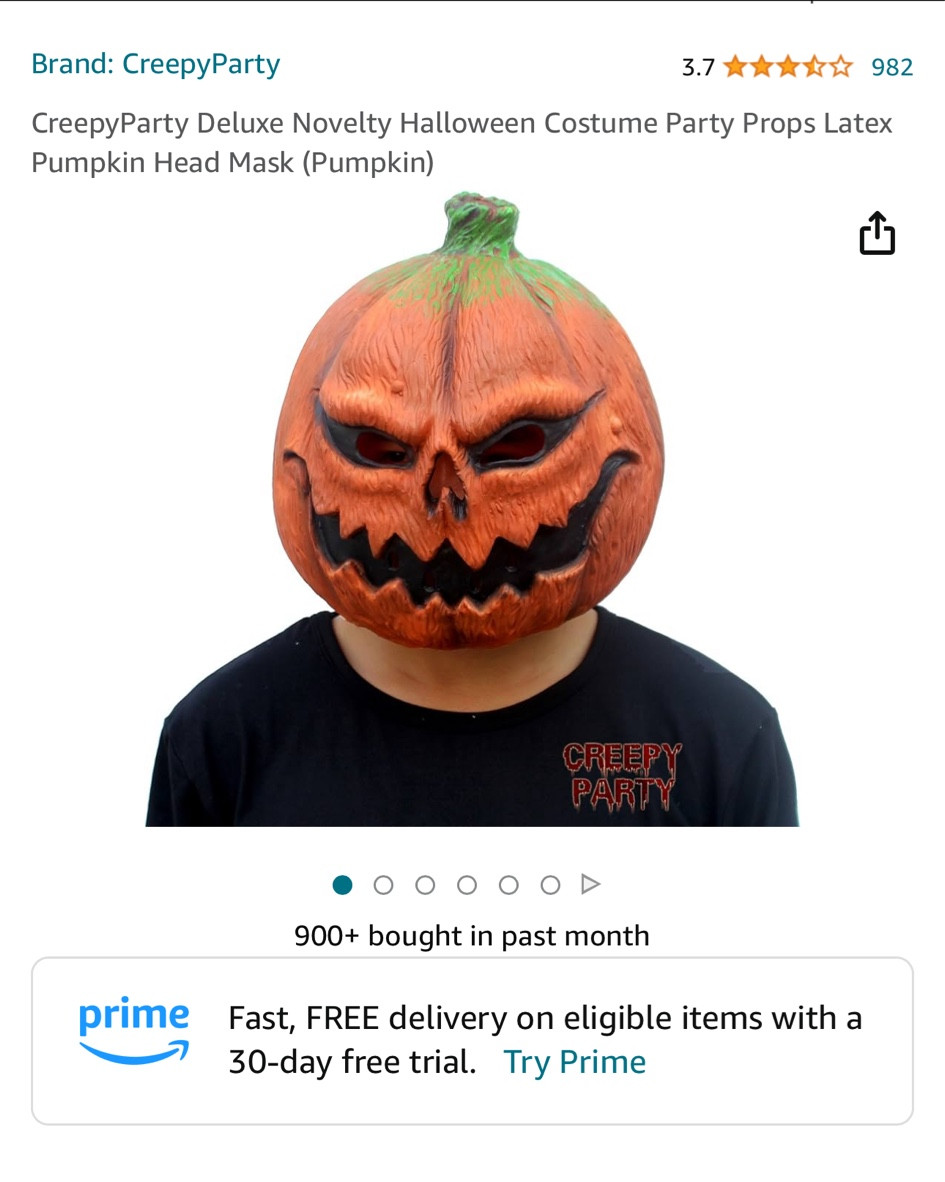 Pumpkin mask Halloween costume on Amazon prime 

#LTKSeasonal #LTKxPrime #LTKHalloween