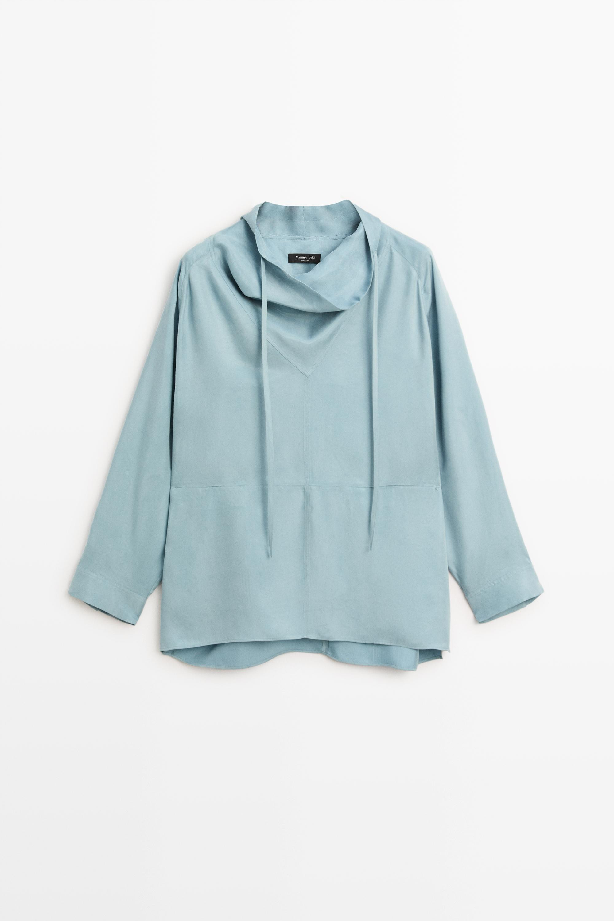 Flowing shirt with high collar and drawstring detail | Massimo Dutti UK