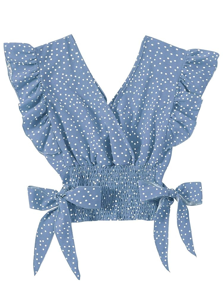 LYANER Women's V Neck Ruffle Cap Sleeve Side Bow Knot Shirred Hem Blouse Crop Tank Top | Amazon (US)