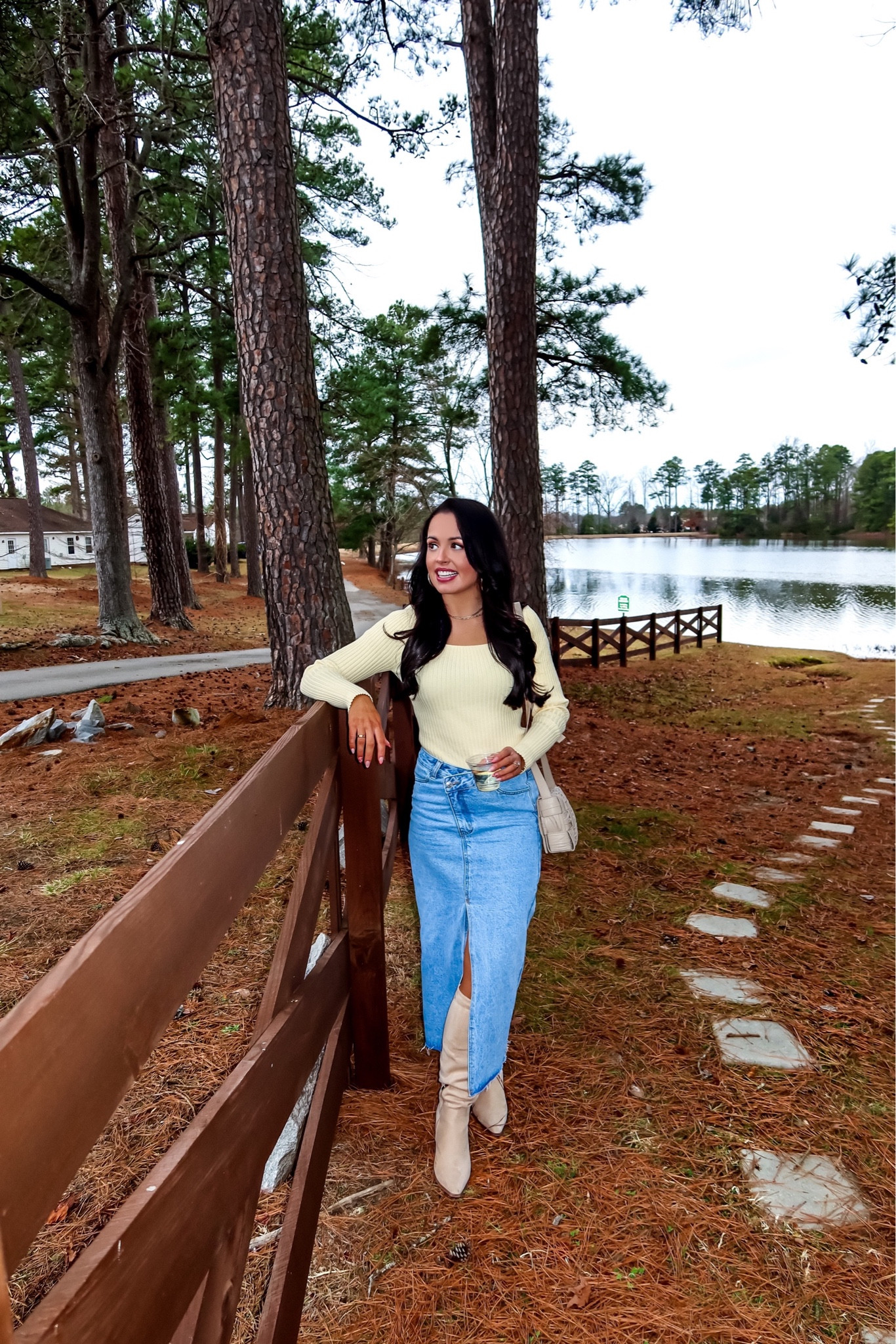 Amazon knit yellow sweater (small, 5+ colors) perfect for spring! Wearing a small & under $45 amazon asymmetrical denim midi skirt (small), Amazon suede pointed toe boots (tts) #founditonamazon 

#LTKSpringSale #LTKsalealert #LTKfindsunder50