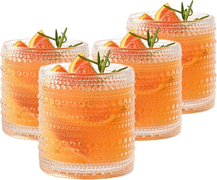 Set of 4 Hobnail Drinking Glasses,15.2 Oz Romantic Water Glasses, Clear Embossed Design Vintage G... | Amazon (US)