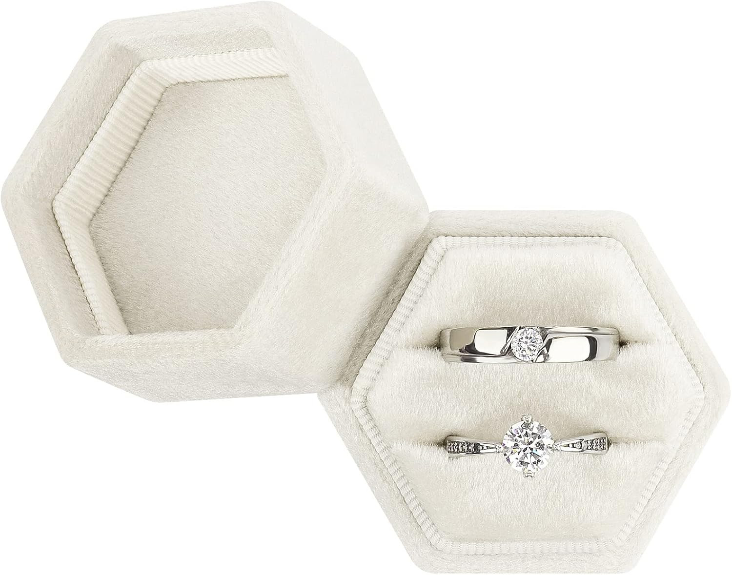 DesignSter Hexagon Velvet Ring Box - Premium Gorgeous Vintage Double Ring Display Holder with Det... | Amazon (US)