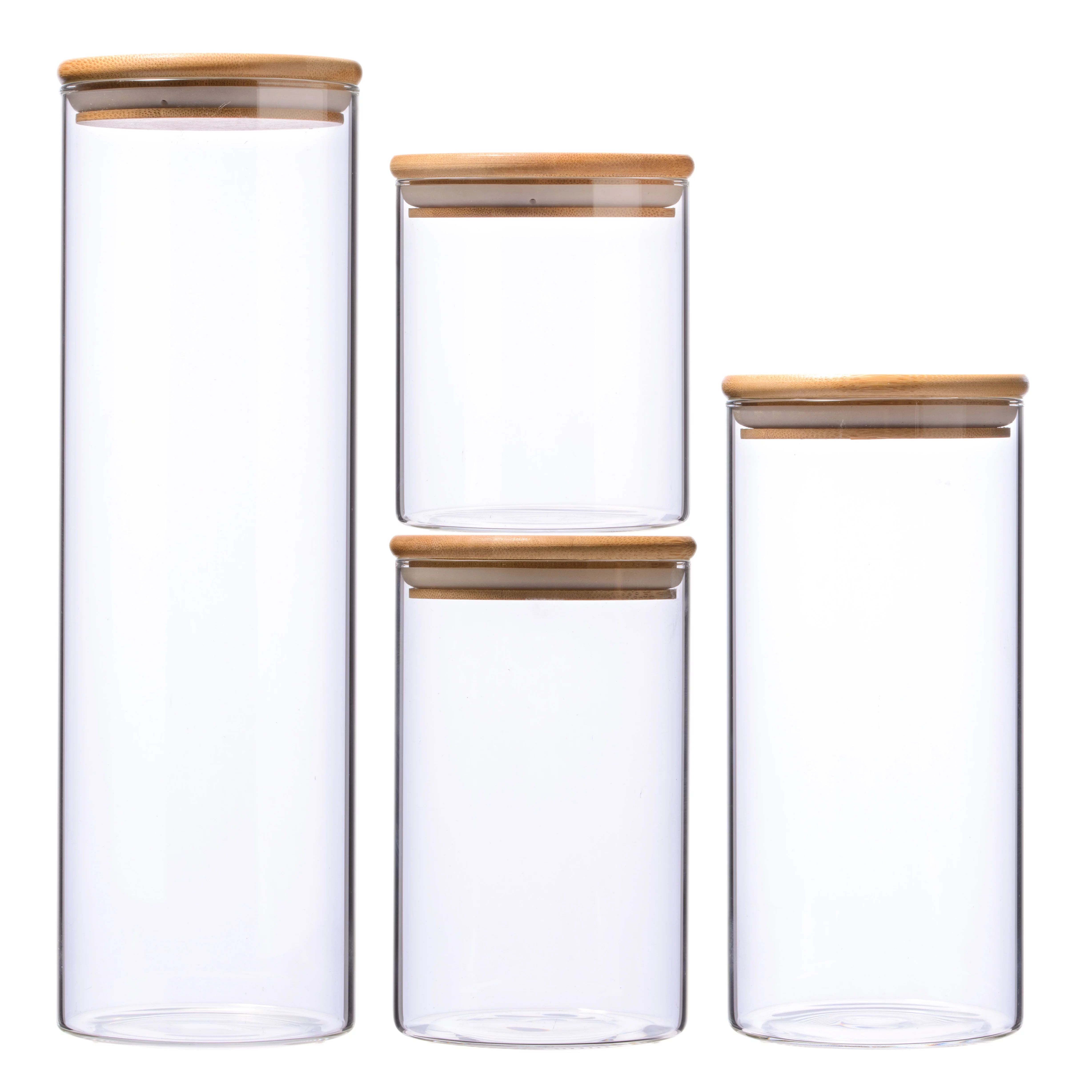 High Borosilicate Glass Cylinder Airtight Food Storage Container Canister Jar with Bamboo Lid & S... | Walmart (US)
