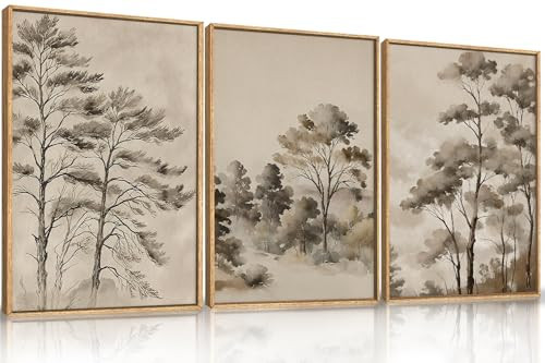 DRACIT Vintage Sketch Trees Framed Canvas Wall Art Set,Watercolor Ink Nature Forest Landscape Wall Decor,Modern Birch Tree Branch Calm Painting for Living Room,Bedroom-24 x36 x3 | Amazon (US)