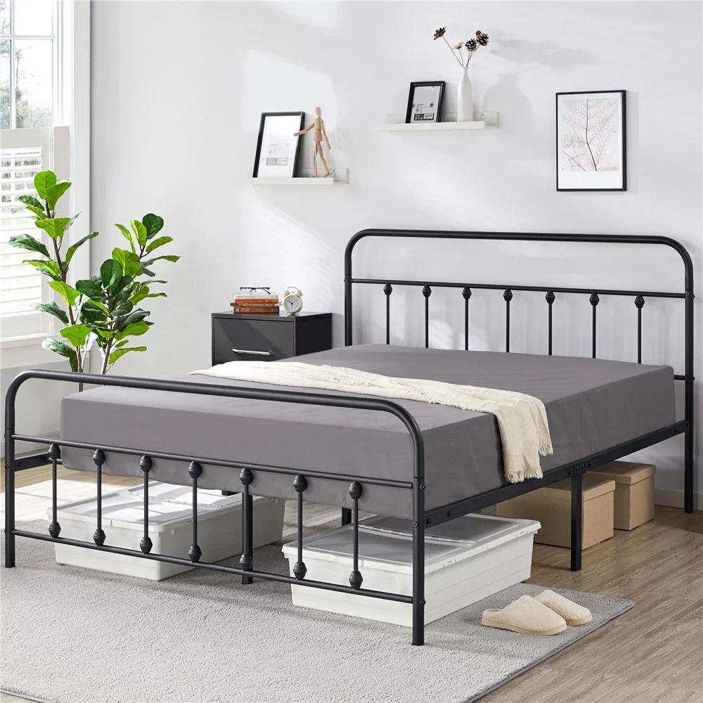 Smile Mart Metal Platform Queen Bed with High Headboard, Black | Walmart (US)