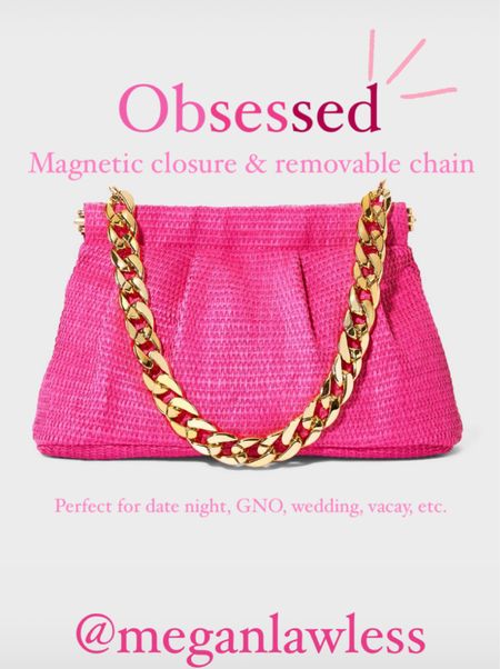 Only $25 😍 OBSESSED 
Removable chain and magnetic closure 

Pink handbag, pink clutch, pink, wedding guest, bachelorette party, beach, vacay, Disney, date night, gno, pink purse, gold chain, girls night, Target 

#LTKfindsunder50 #LTKtravel #LTKitbag