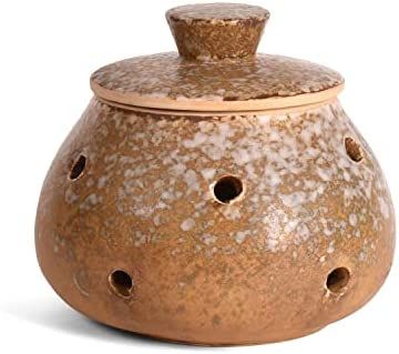 Stoneware Garlic Keeper with Lid and Reactive Glaze, Shades of Brown, Each One Unique | Amazon (US)