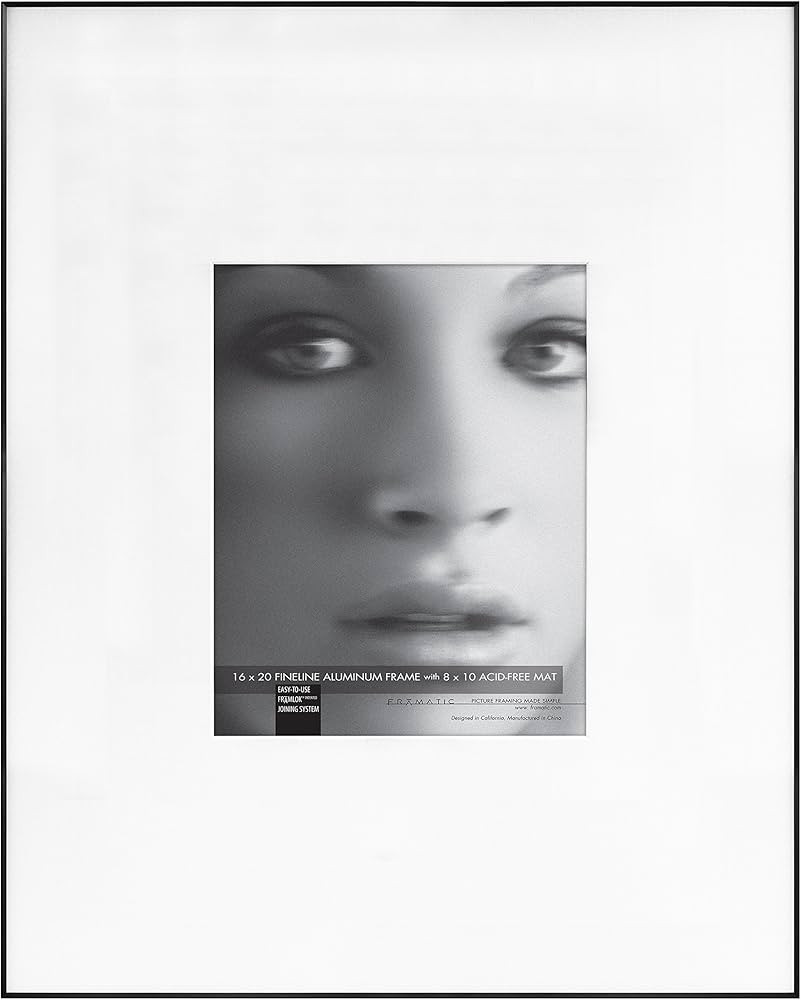 MCS Framatic Fineline Aluminum Frame, Black, 16 x 20 in matted to 8 x 10 in, Single | Amazon (US)