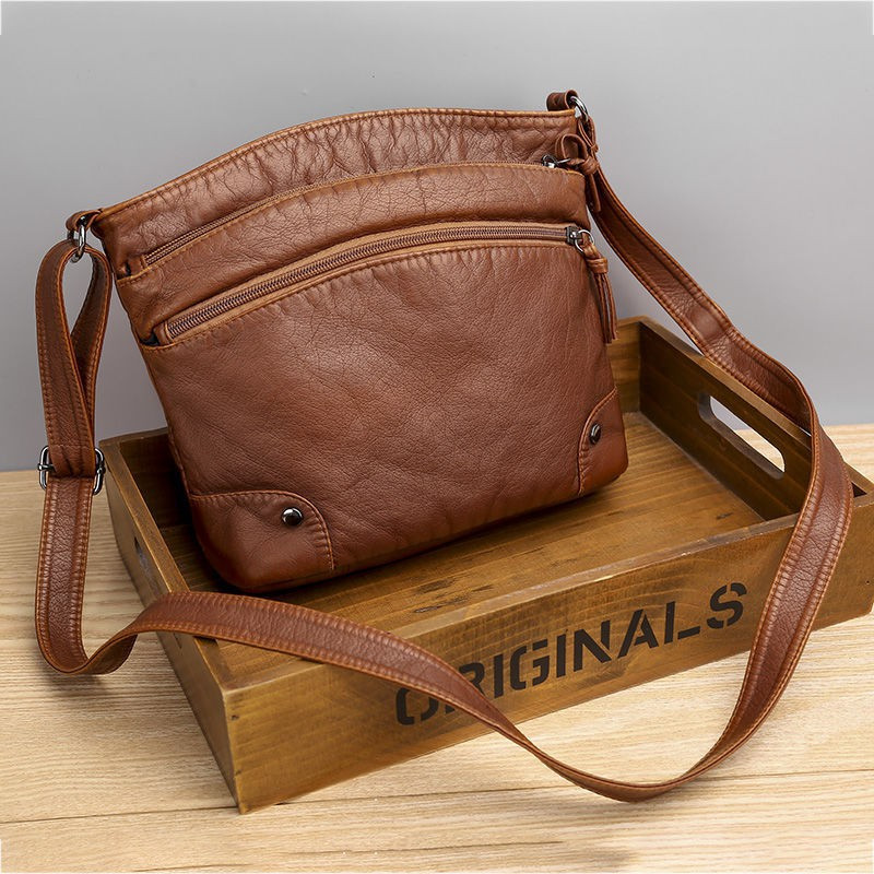 Bolsa Feminina Tiracolo De Couro Flexível Retro Grande Capacidade/De Ombro Média | Shopee (BR)