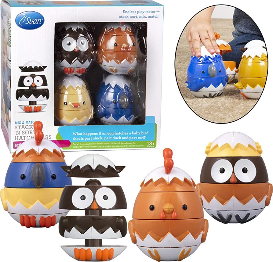 Stacking & Sorting Easter Toys, Mix & Match Educational Hatching Animal Eggs 4 Pack - Owl, Duck C... | Amazon (US)