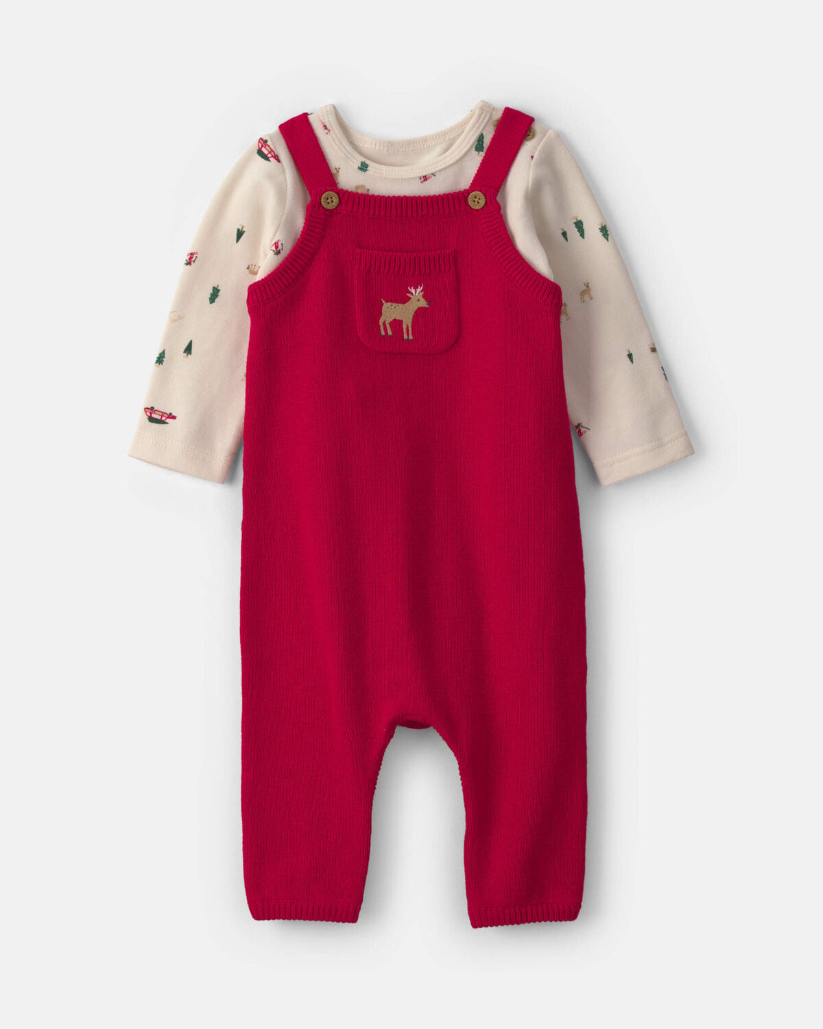 Baby Boy 2-Piece Reindeer Long-Sleeve Sweater Overall Set - Red/Cream | Carter's Inc