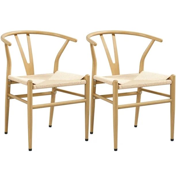 Alden Design Mid-Century Metal Dining Chairs with Woven Hemp Seat, Set of 2, Natural - Walmart.co... | Walmart (US)