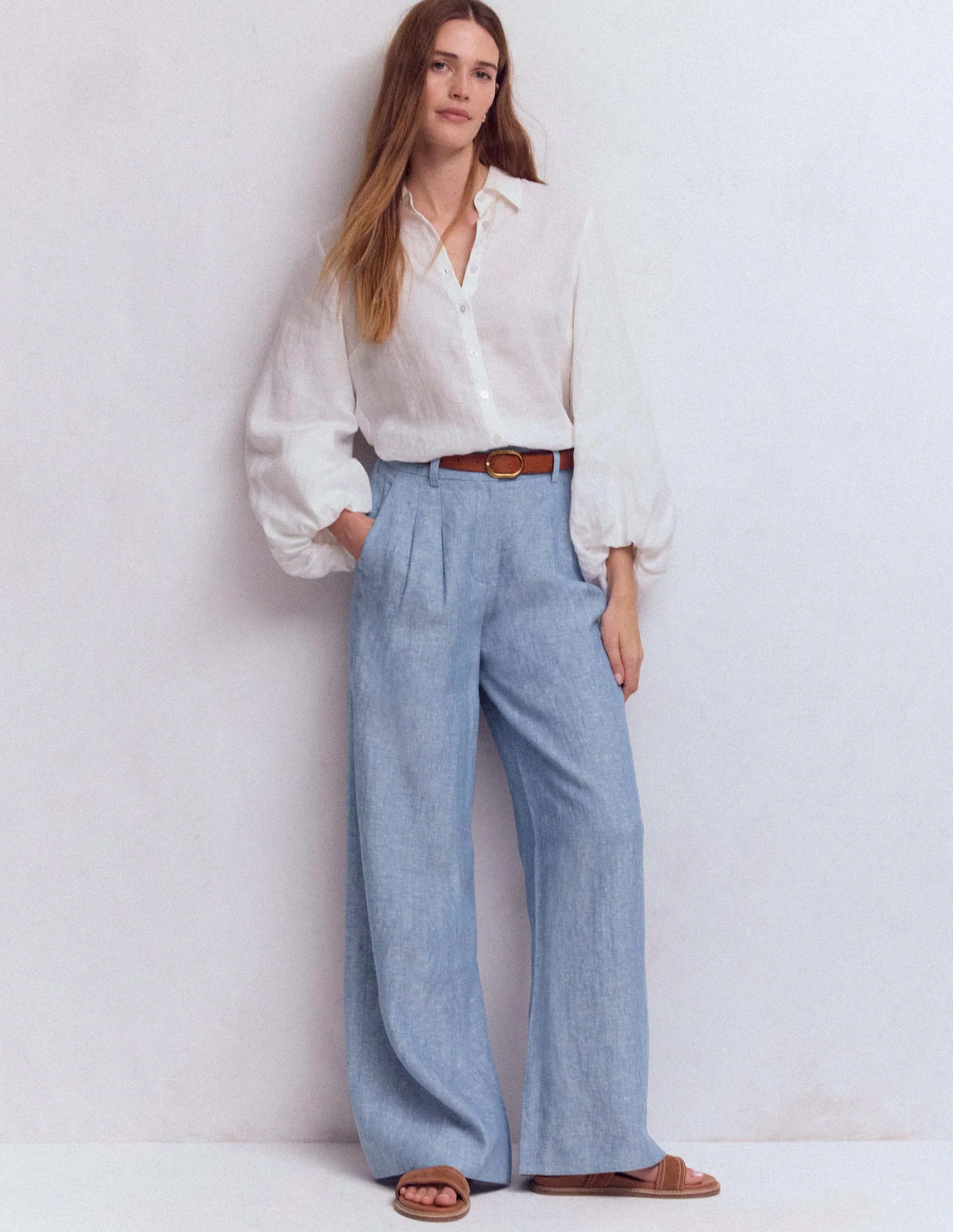 Kensington Linen Pants-Blue Chambray | Boden (US)