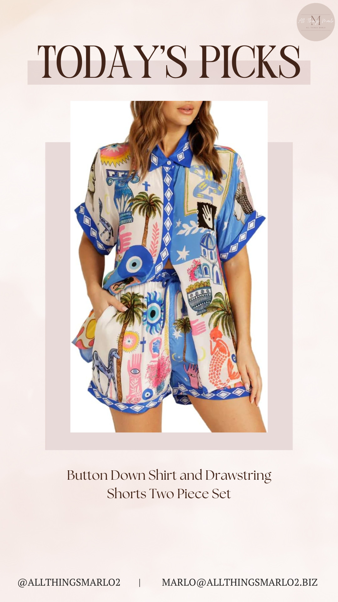 Button Down Shirt and Drawstring Shorts Two Piece Set 

 #LTKootd #LTKTravel