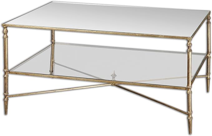 Uttermost 24276 Henzler - 37.75 inch Coffee Table, Gold Leaf Finish with Clear Tempered Glass | Amazon (US)