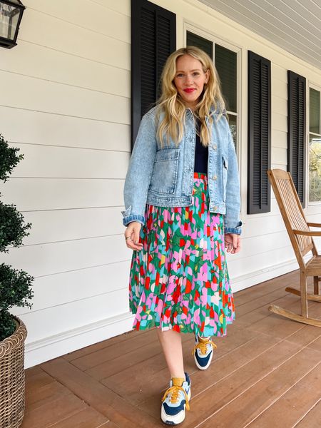 A pleated skirt styled for everyday with a tucked in racerback tank (my favorite!), a semi-cropped utility denim shirt jacket (currently on sale!) and denim accessories trend with the sneakers (and the best no show socks you’ll never see 😉) 
CLAIRE LATELY 

#LTKstyletip #LTKsalealert #LTKfindsunder100