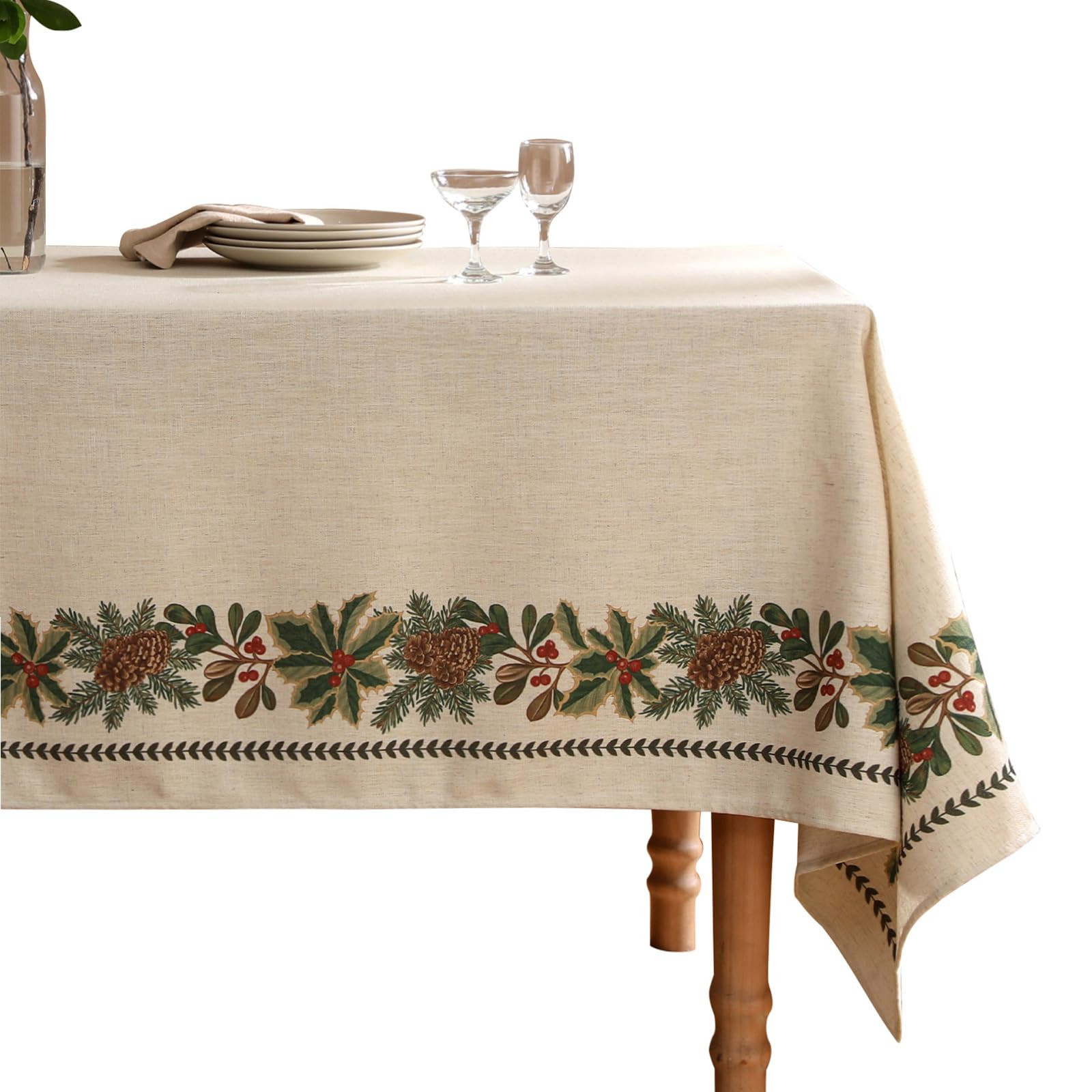 ISAENNE Designer Christmas Linen Small Square Tablecloth,Light Beige Western Elegant Table Cloth,... | Amazon (US)