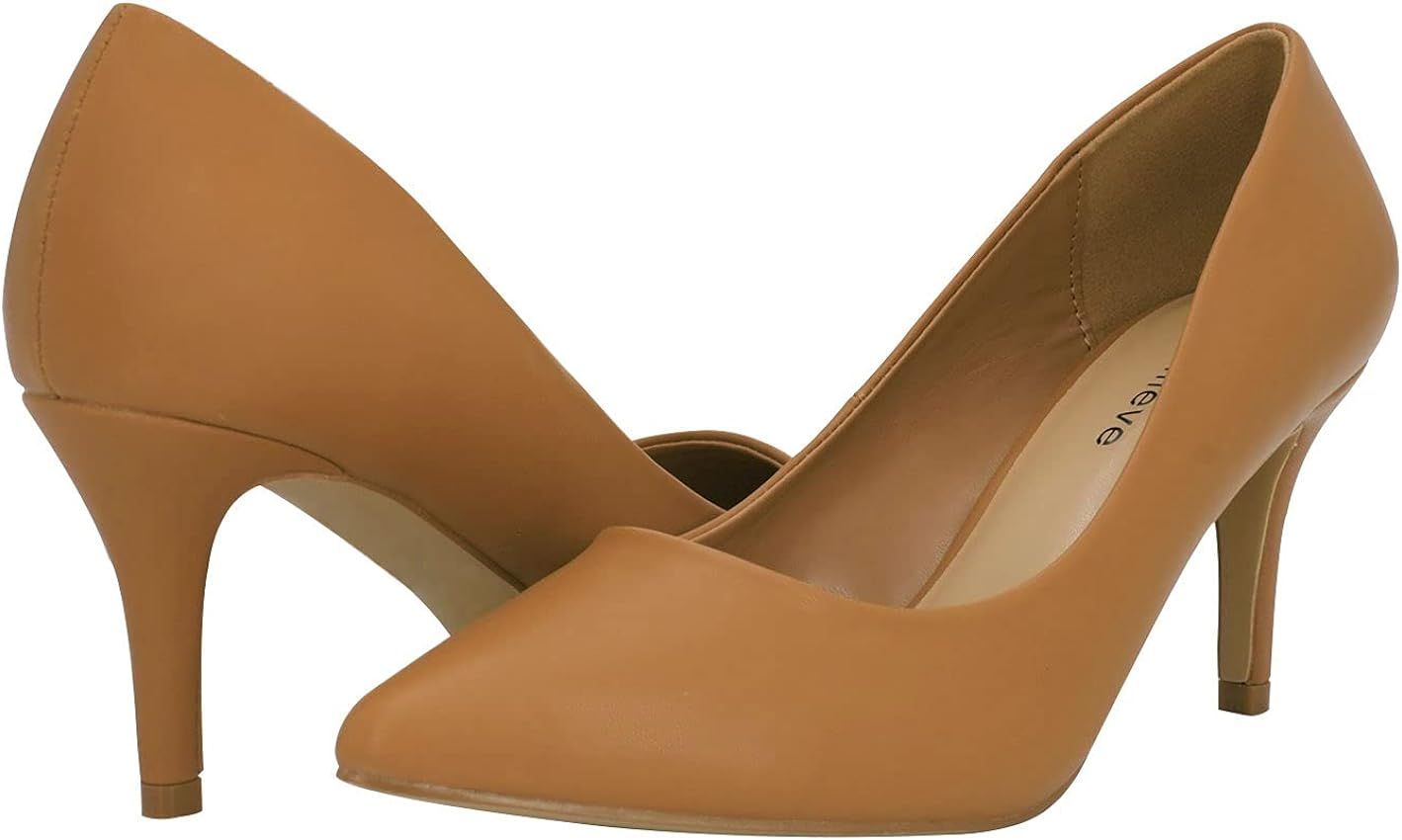 Amazon.com | Stillieve Women’s Pointed Toe 3 Inch Stiletto Mid Heel Pumps, Camel 9 | Pumps | Amazon (US)