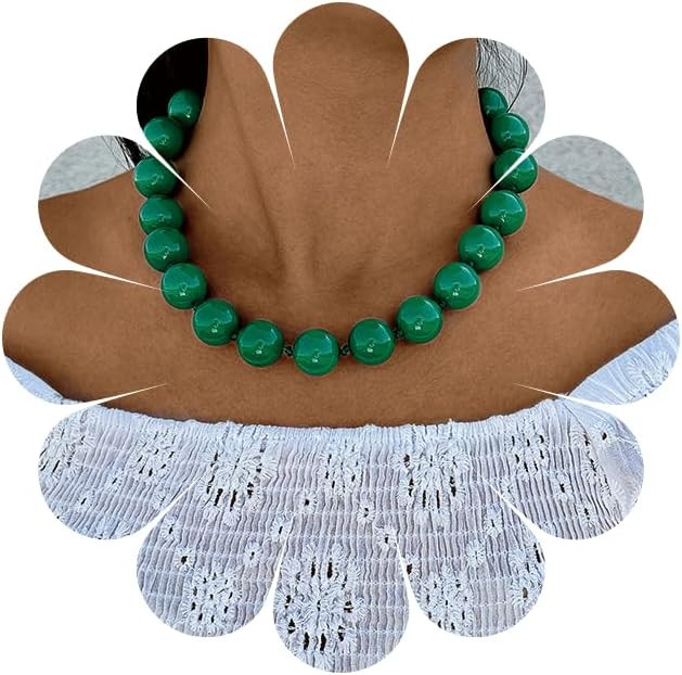 Chunky Beaded Necklace for Women Big Beads Large Chunky Beaded Necklace Vintage Boho Jewelry | Amazon (US)