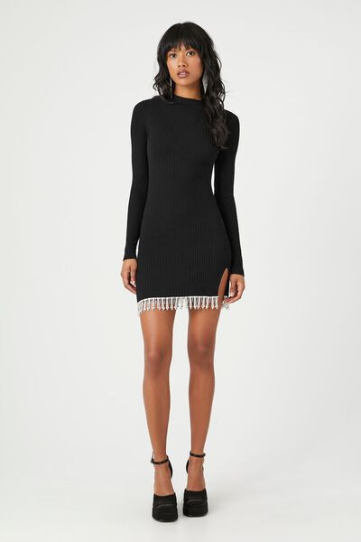 Rhinestone Fringe Mini Sweater Dress | Forever 21 | Forever 21 (US)