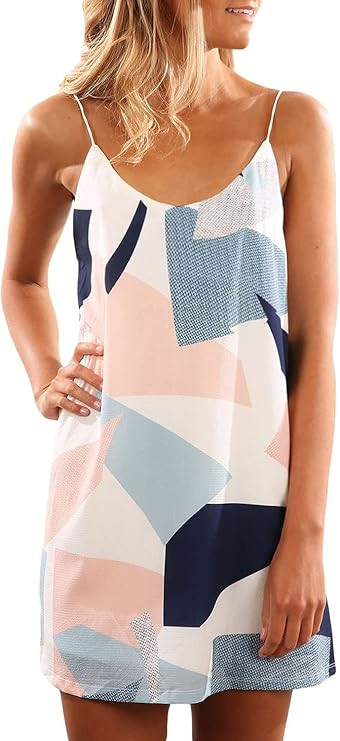 Shawhuwa Womens Sexy Print Summer Beach Boho Straps Short Dress | Amazon (US)
