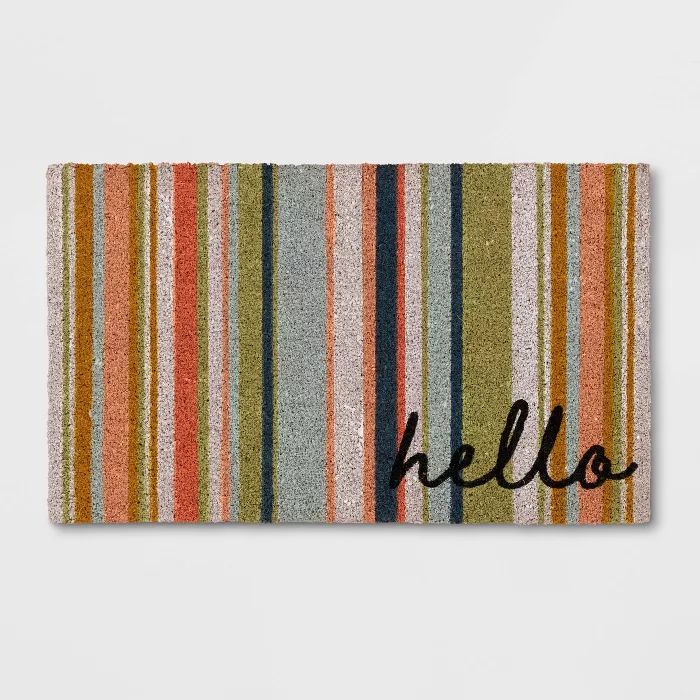 1&#39;6&#34; x 2&#39;6&#34; Outdoor Stripe Hello Door Mat - Threshold&#8482; | Target