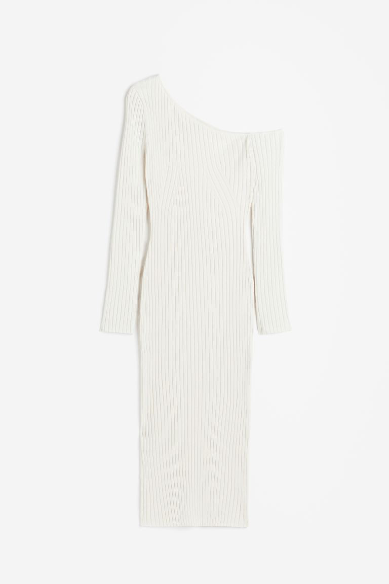 Rib-knit One-shoulder Dress - White - Ladies | H&M US | H&M (US + CA)